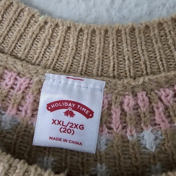 Holiday Time Sweater Women 2X Plus Long Sleeve Grannycore Tan Red Fair Isle New - Picture 9 of 15